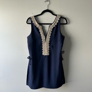 Lilly Pulitzer navy blue and gold sleeveless romper dress
